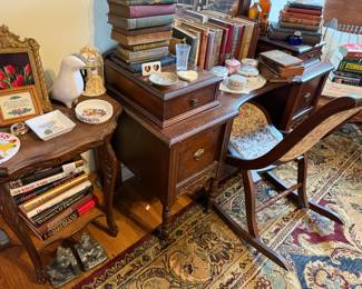 Antique Walnut Spinet Desk with Chair