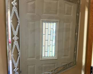 Vintage Etched Glass Wall Mirror with Laurel Leaf and Floral Motif