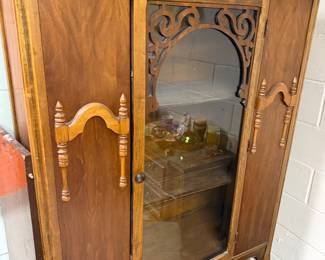 Antique Jacobean Style Walnut China Cabinet