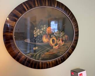 Oval Framed Still Life Print of Fruit with Tortoiseshell-Style Frame