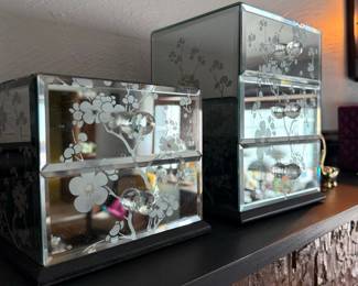 Cherry Blossom Etched Mirrored Jewelry Box Set