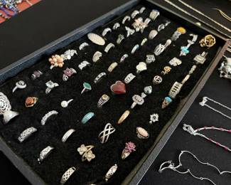 Assorted Sterling Silver and Costume Rings with Gemstones