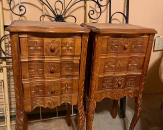 Pair of Louis XV Style Carved Oak Nightstands