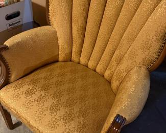 Vintage Channel Tufted Wingback Arm Chair with Damask Upholstery