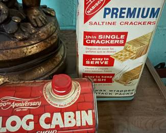 Log Cabin Syrup 100th Anniversary Tin (1887-1987) and Nabisco Premium Saltine Crackers Tin