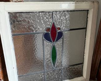 Stained Glass Window Panel with Floral Motif