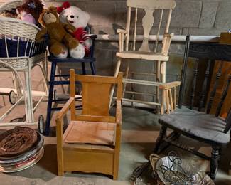 Vintage Wooden Child's Rocking Chair with Box Seat