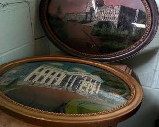 Oval Reverse Painted Convex Glass Prints of the U.S. Capitol and the White House