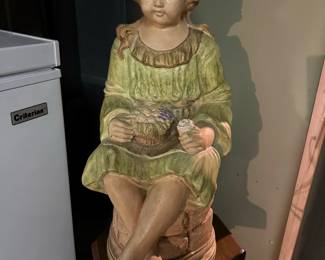 Vintage Borghese Chalkware Girl with Basket Figurine