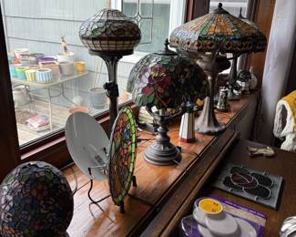 Collection of Stained Glass Lamps and Hanging Panel