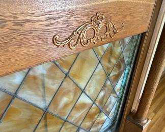 Oak and Stained Glass Fireplace Mantel Surround