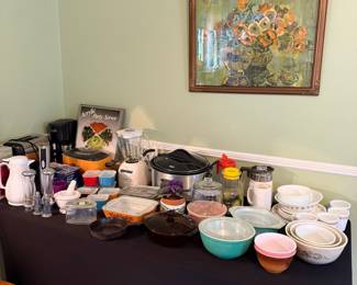 Assorted Vintage Pyrex, CorningWare, and Cast Iron Collection
