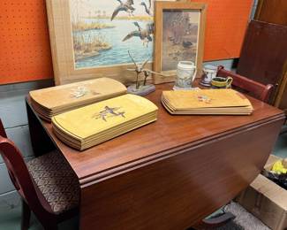 Drop Leaf Dining Table with Four Chairs and Decorative Trays