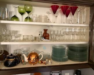 Green And Red Glassware, Teapots And Other Glassware