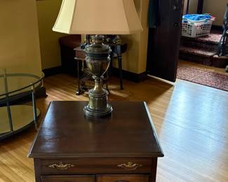 Vintage Cherry End Table With Drawer Two Door Cabinet With Lamp