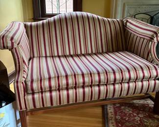 Camelback Sofa In Striped Upholstery