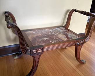 Wood Bench With Marble Seat
