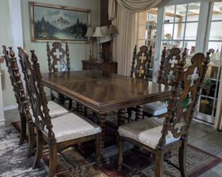 Jacobean Style Oak Chairs-Barley Twist Dinning Table