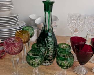 Vintage Czech. Crystal Decanter with Stemware