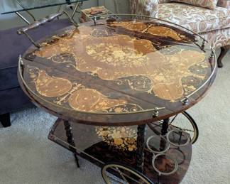 Italian Marquetry Inlaid  Wine Cart