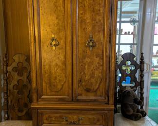 Vintage Hollywood Regency Tall Wood Cabinet 
