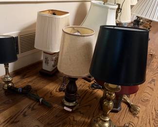 Assorted table lamps in multiple sizes, finishes and shade styles. Great for bedrooms, living rooms, desks, side tables or accent lighting. 
