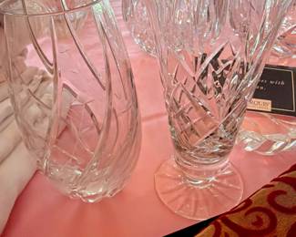 Clear cut crystal vases with elegant faceted detail and beautiful sparkle, 
