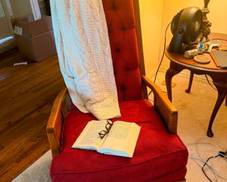 Fell like a King...or Queen,,, in this beautiful throne chair. Wood frame in pristine condition, perfect for a formal living room, den, or reading nook. 