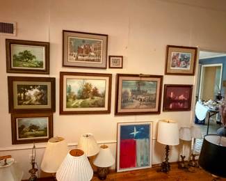 Texas art: this wall of work done by Texas artists is just a sample of the numerous prints and paintings available. 