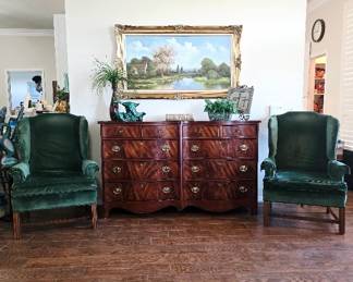 Wave front Dresser from Broyhill and Green Velvet Wingbacks