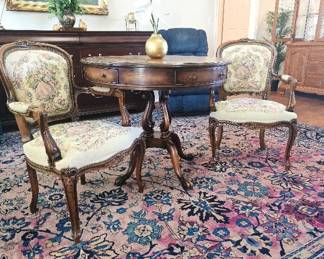 Antique Needlepoint Chairs and Round Table