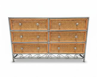 075 117wovenwickersixdrawerdresserironframe