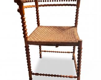 089 35bobbinturnedcornerchairwovencordseat