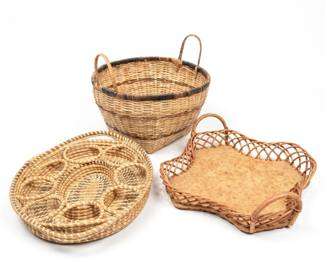 248 263groupthreewovenbasketsincludingmadeirawicker