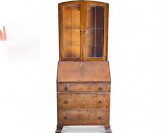 012 139burlwalnutbureaubookcaseleadedglassdoors