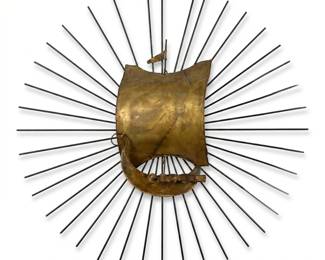 134 219brutalistbrassironsunburstsailboatwallsculpture