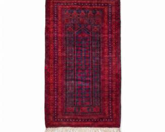 174 104Ahandknottedbaluchprayerrugredindigo