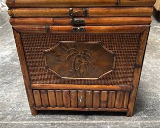 159 314tropicalstylewoodenrattanstoragechestpalmtreemotif