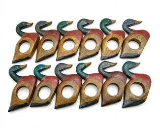 273 275set12carvedwoodmallardducknapkinrings