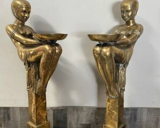 119 11pairartdecobrassseatedfigurestazzas