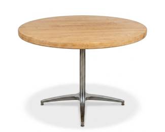 078 121roundmaplebutcherblocktablechromepedestal