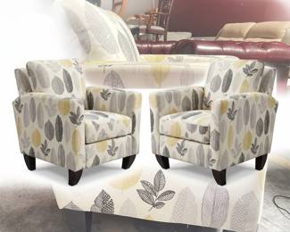 094 32pairleafprintupholsteredclubchairs