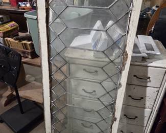 antique leaded glass window, old dresser