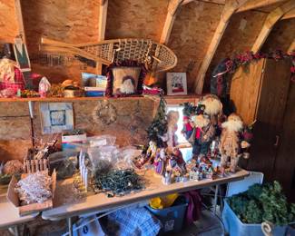 Christmas items, snow shoes