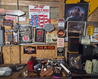 many Harley Davidson signs