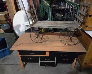 cute old wagon & old cabinet