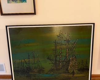 Dark ocean scene maybe the Mayflower? Not sure. 