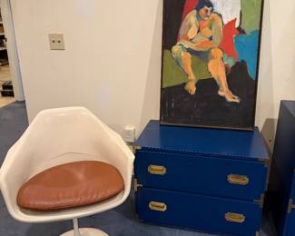  OG Knoll Saarinen Tulip Armchair  and campaign chest 