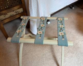 Needlepoint luggage rack