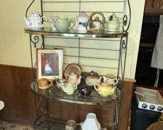 LARGE WROUGHT IRON BAKER'S RACK w/ GLASS SHELVES